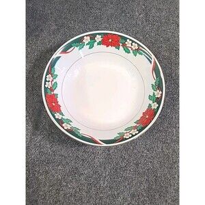 Vintage Tienshan Crown Ming  Deck the Halls Large Serving Bowl Christmas 9.5"